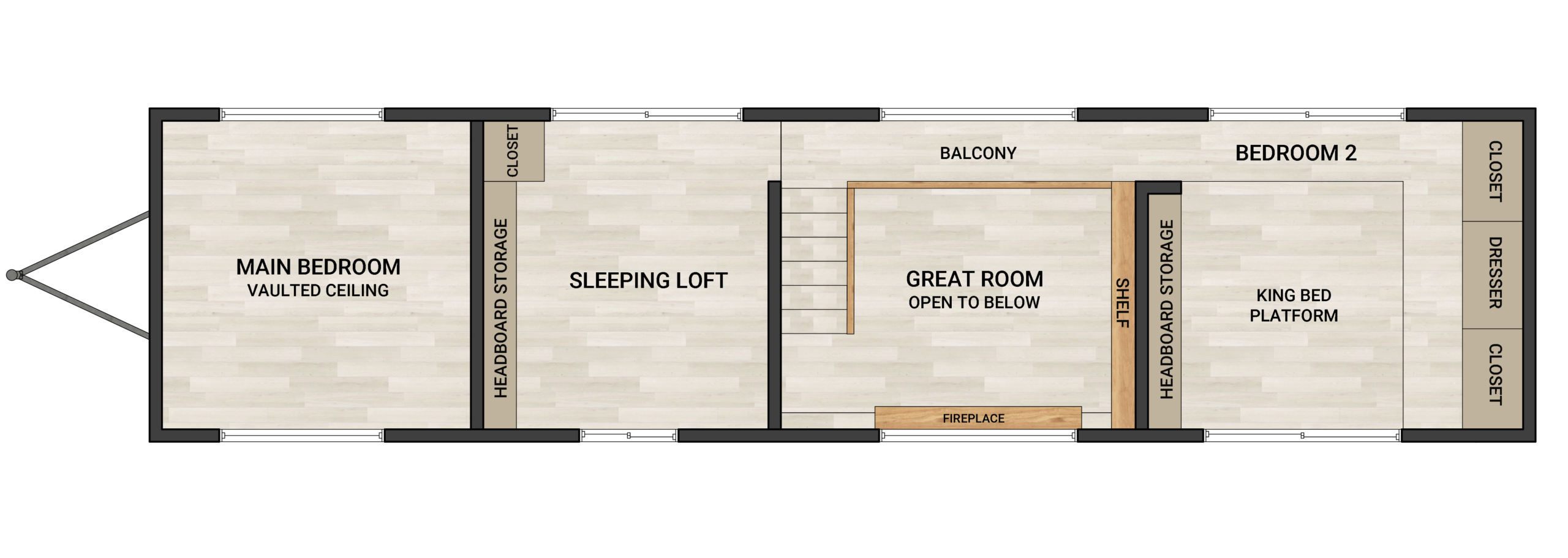 Frontier Perpetua 4305 40-foot tiny home floor plan with 3 bedrooms
