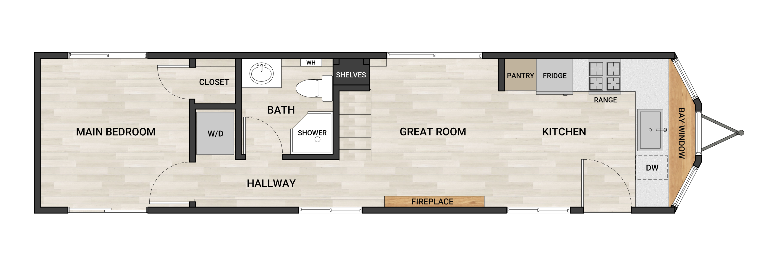 Frontier Perpetua 4400 40-foot tiny home floor plan with 4 bedrooms