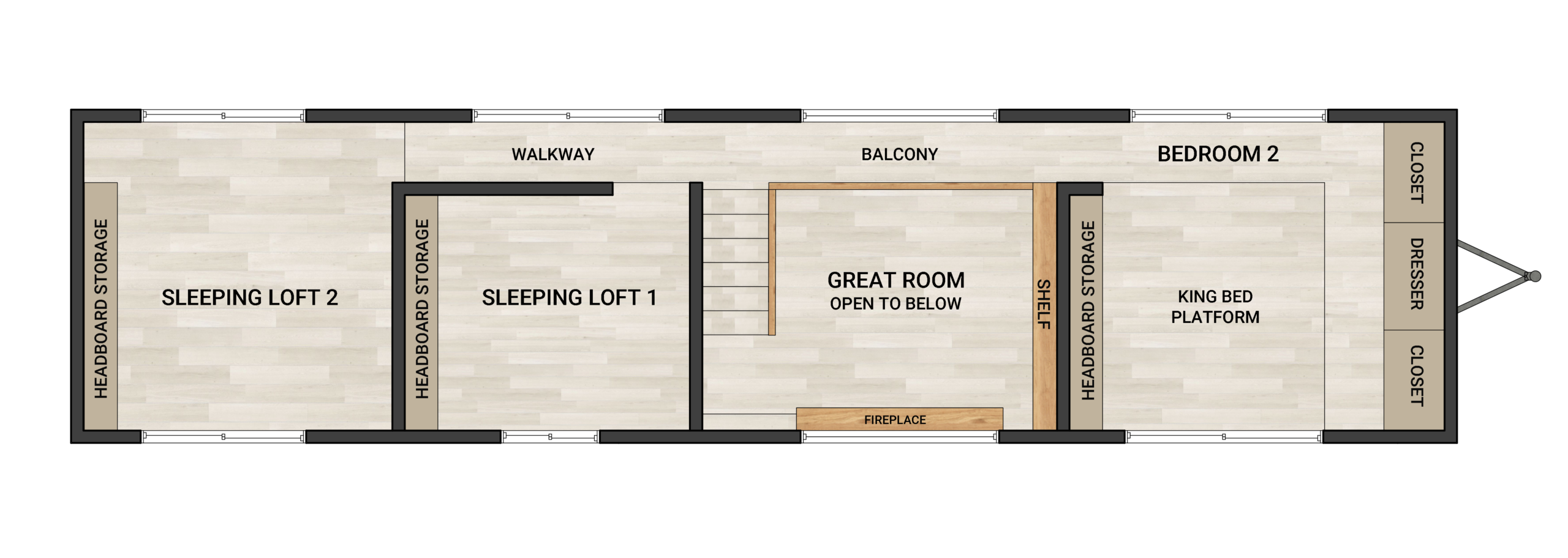 Frontier Perpetua 4400 40-foot tiny home floor plan with 4 bedrooms