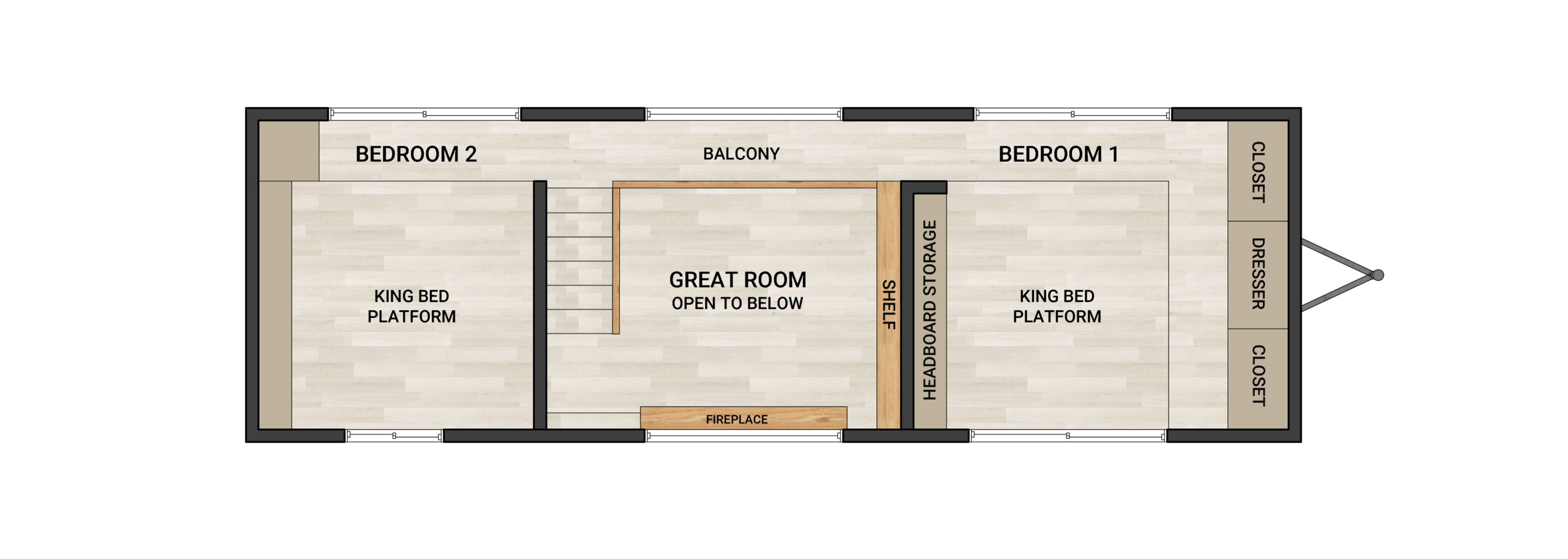 Frontier Felicity 3022 30-foot tiny home floor plan with 2 bedrooms